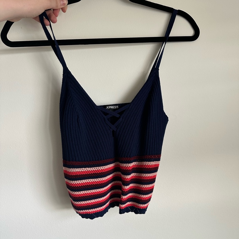 Express Navy and Red Striped Camisole